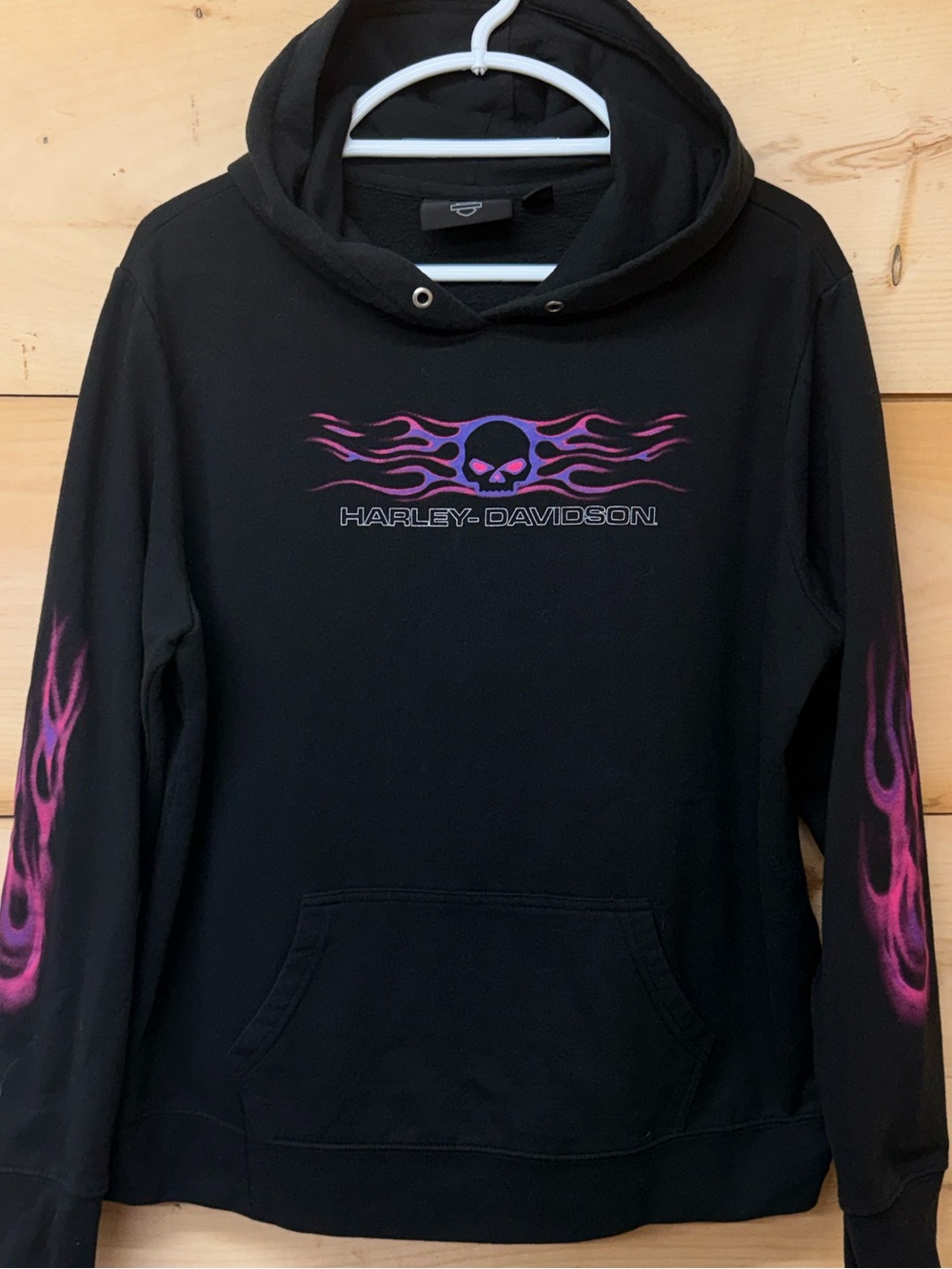 Harley-Davidson Black Hoodie with Purple Flame Skull